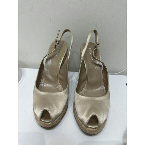 Prada Satin Espadrille Wedge Slingback Sandals - Size 39.5 - Good Condition - Picture 1 of 5